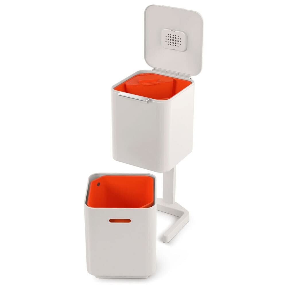 Joseph Joseph Totem Max 60 Liter/15.85 Gallon Waste Separation and Recycling Kitchen Trash Can with Odor Filter and Removable Food Waste Caddy, Stainless Steel