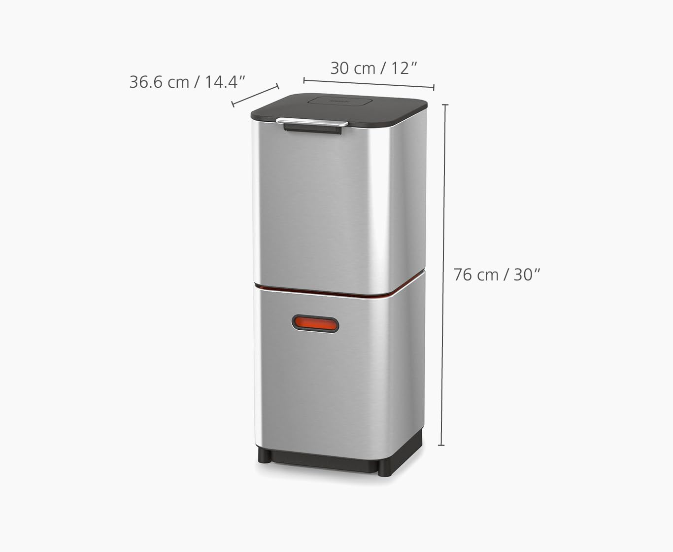 Joseph Joseph Totem Max 60 Liter/15.85 Gallon Waste Separation and Recycling Kitchen Trash Can with Odor Filter and Removable Food Waste Caddy, Stainless Steel