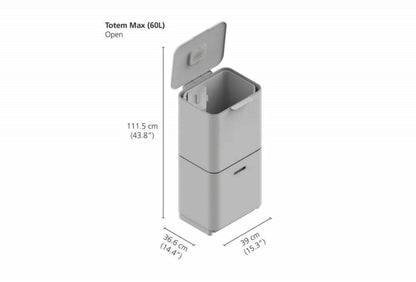 Joseph Joseph Totem Max 60 Liter/15.85 Gallon Waste Separation and Recycling Kitchen Trash Can with Odor Filter and Removable Food Waste Caddy, Stainless Steel