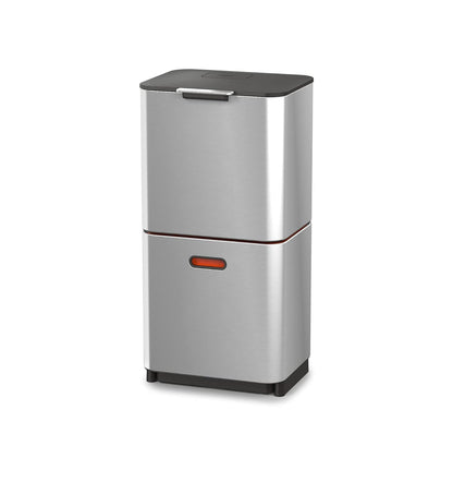 Joseph Joseph Totem Max 60 Liter/15.85 Gallon Waste Separation and Recycling Kitchen Trash Can with Odor Filter and Removable Food Waste Caddy, Stainless Steel
