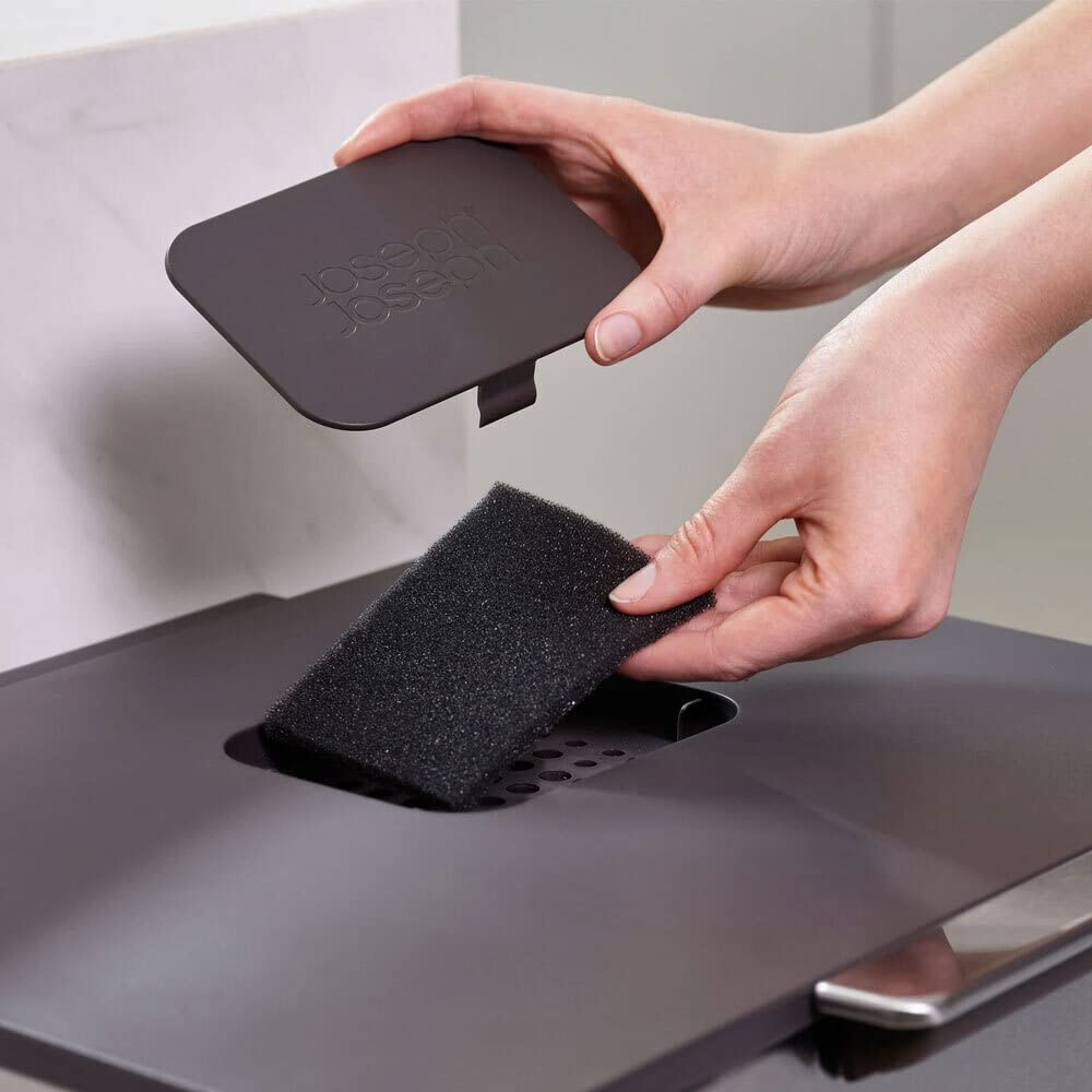 Joseph Joseph Totem Max 60 Liter/15.85 Gallon Waste Separation and Recycling Kitchen Trash Can with Odor Filter and Removable Food Waste Caddy, Stainless Steel