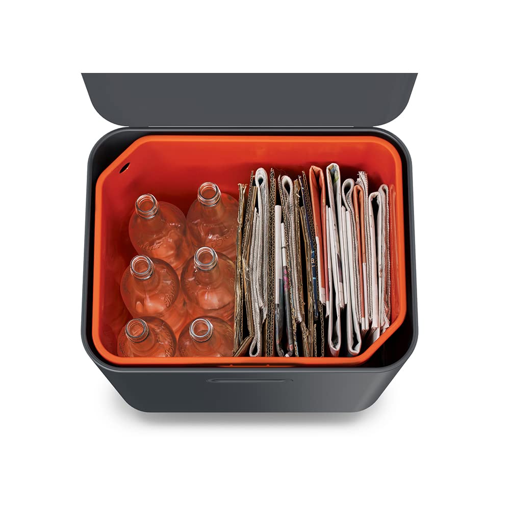 Joseph Joseph Totem Max 60 Liter/15.85 Gallon Waste Separation and Recycling Kitchen Trash Can with Odor Filter and Removable Food Waste Caddy, Stainless Steel