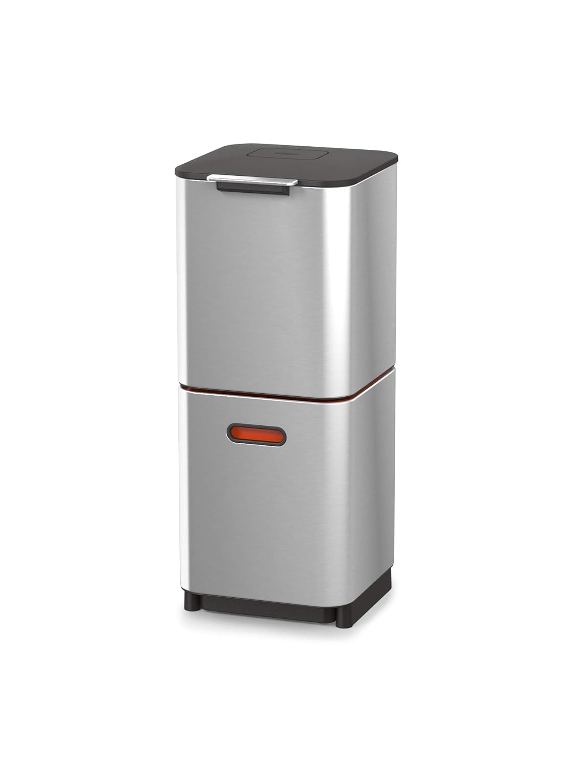 Joseph Joseph Totem Max 60 Liter/15.85 Gallon Waste Separation and Recycling Kitchen Trash Can with Odor Filter and Removable Food Waste Caddy, Stainless Steel