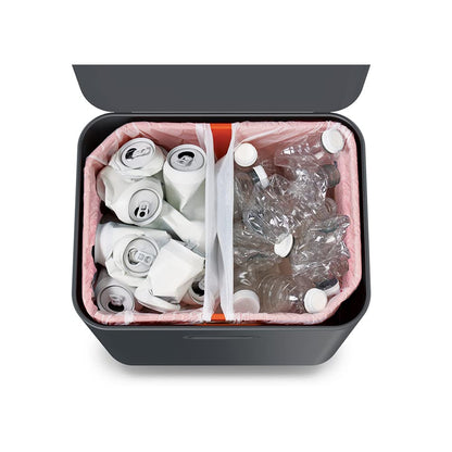 Joseph Joseph Totem Max 60 Liter/15.85 Gallon Waste Separation and Recycling Kitchen Trash Can with Odor Filter and Removable Food Waste Caddy, Stainless Steel