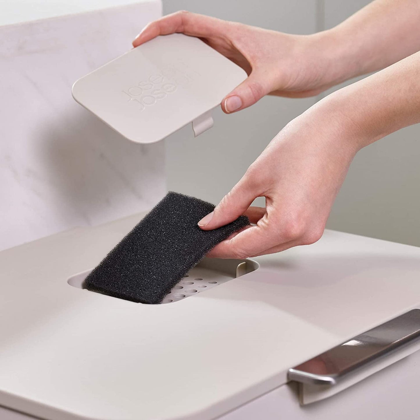 Joseph Joseph Totem Max 60 Liter/15.85 Gallon Waste Separation and Recycling Kitchen Trash Can with Odor Filter and Removable Food Waste Caddy, Stainless Steel