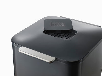 Joseph Joseph Totem Max 60 Liter/15.85 Gallon Waste Separation and Recycling Kitchen Trash Can with Odor Filter and Removable Food Waste Caddy, Stainless Steel