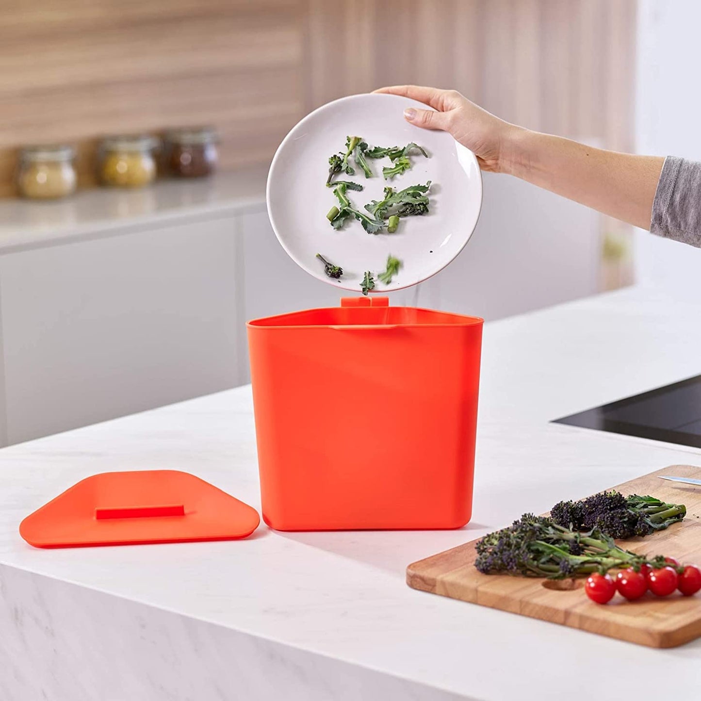 Joseph Joseph Totem Max 60 Liter/15.85 Gallon Waste Separation and Recycling Kitchen Trash Can with Odor Filter and Removable Food Waste Caddy, Stainless Steel