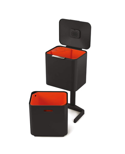 Joseph Joseph Totem Max 60 Liter/15.85 Gallon Waste Separation and Recycling Kitchen Trash Can with Odor Filter and Removable Food Waste Caddy, Stainless Steel