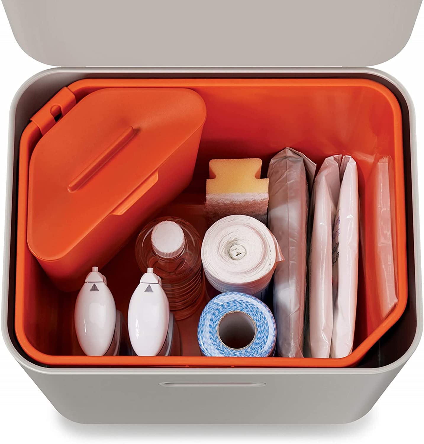 Joseph Joseph Totem Max 60 Liter/15.85 Gallon Waste Separation and Recycling Kitchen Trash Can with Odor Filter and Removable Food Waste Caddy, Stainless Steel