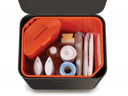 Joseph Joseph Totem Max 60 Liter/15.85 Gallon Waste Separation and Recycling Kitchen Trash Can with Odor Filter and Removable Food Waste Caddy, Stainless Steel