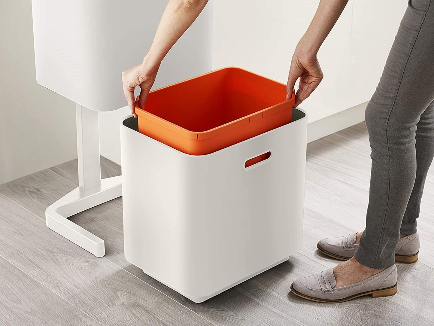 Joseph Joseph Totem Max 60 Liter/15.85 Gallon Waste Separation and Recycling Kitchen Trash Can with Odor Filter and Removable Food Waste Caddy, Stainless Steel