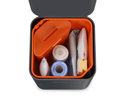 Joseph Joseph Totem Max 60 Liter/15.85 Gallon Waste Separation and Recycling Kitchen Trash Can with Odor Filter and Removable Food Waste Caddy, Stainless Steel