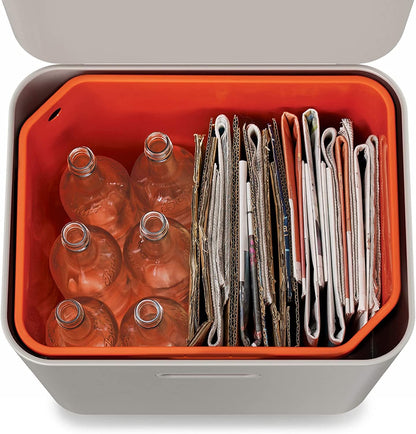 Joseph Joseph Totem Max 60 Liter/15.85 Gallon Waste Separation and Recycling Kitchen Trash Can with Odor Filter and Removable Food Waste Caddy, Stainless Steel