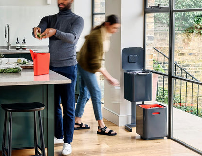 Joseph Joseph Totem Max 60 Liter/15.85 Gallon Waste Separation and Recycling Kitchen Trash Can with Odor Filter and Removable Food Waste Caddy, Stainless Steel