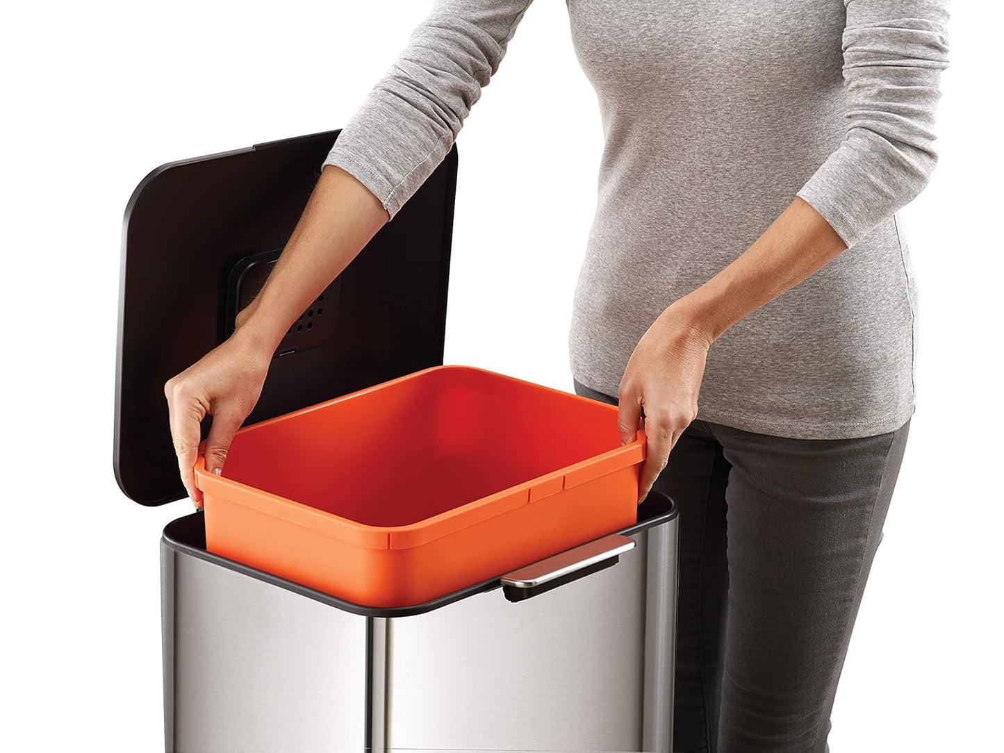 Joseph Joseph Totem Max 60 Liter/15.85 Gallon Waste Separation and Recycling Kitchen Trash Can with Odor Filter and Removable Food Waste Caddy, Stainless Steel