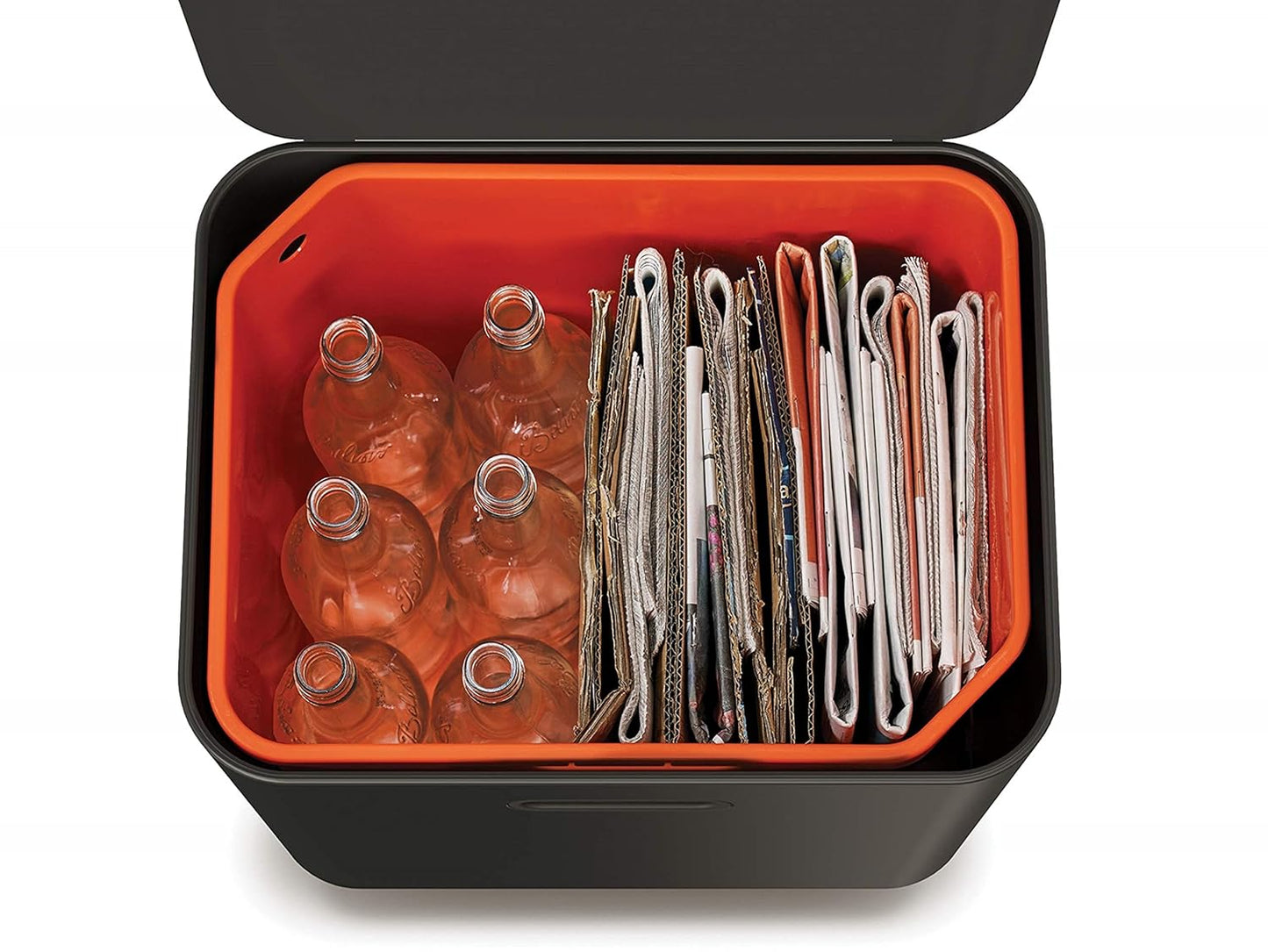 Joseph Joseph Totem Max 60 Liter/15.85 Gallon Waste Separation and Recycling Kitchen Trash Can with Odor Filter and Removable Food Waste Caddy, Stainless Steel