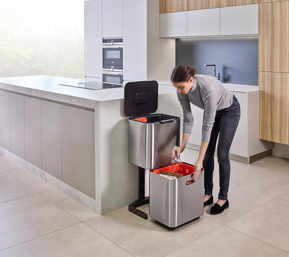 Joseph Joseph Totem Max 60 Liter/15.85 Gallon Waste Separation and Recycling Kitchen Trash Can with Odor Filter and Removable Food Waste Caddy, Stainless Steel