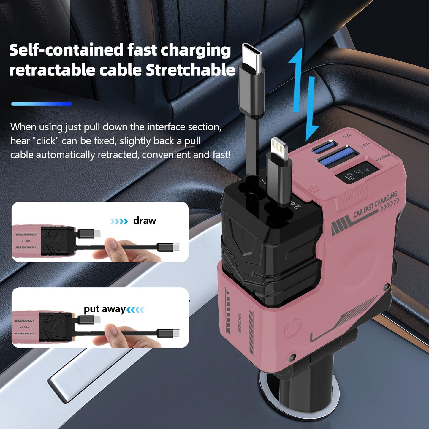⏰Christmas Limited-Time Offer🎄Retractable Car Charger 4 in 1 USB C Fast Charging Adapter with Dual Charge Port