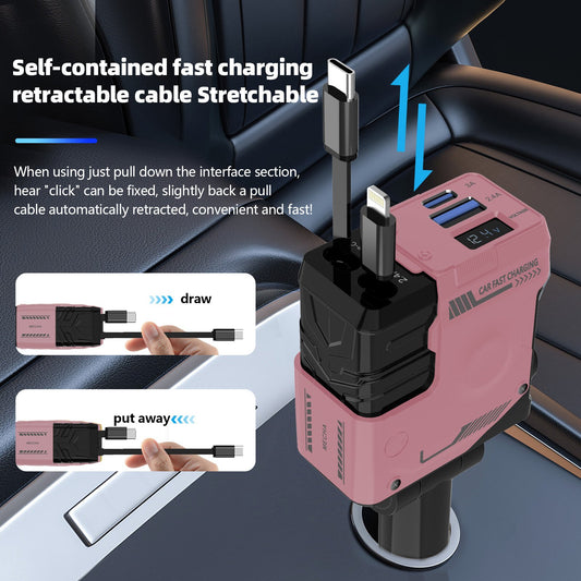 ⏰Christmas Limited-Time Offer🎄Retractable Car Charger 4 in 1 USB C Fast Charging Adapter with Dual Charge Port