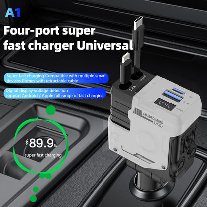 ⏰Christmas Limited-Time Offer🎄Retractable Car Charger 4 in 1 USB C Fast Charging Adapter with Dual Charge Port
